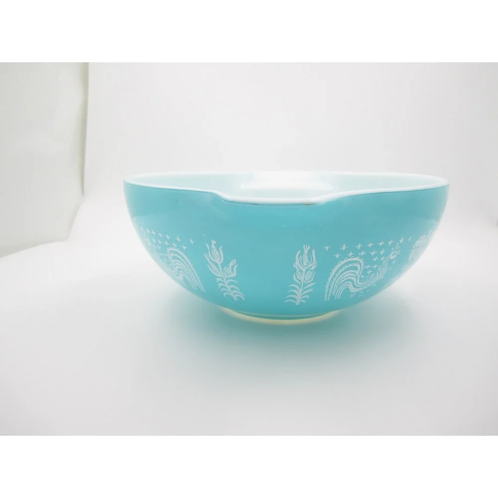 Vtg Pyrex Butterprint Turquoise 444 Cinderella Mixing Bowl 4 Qt Amish Print